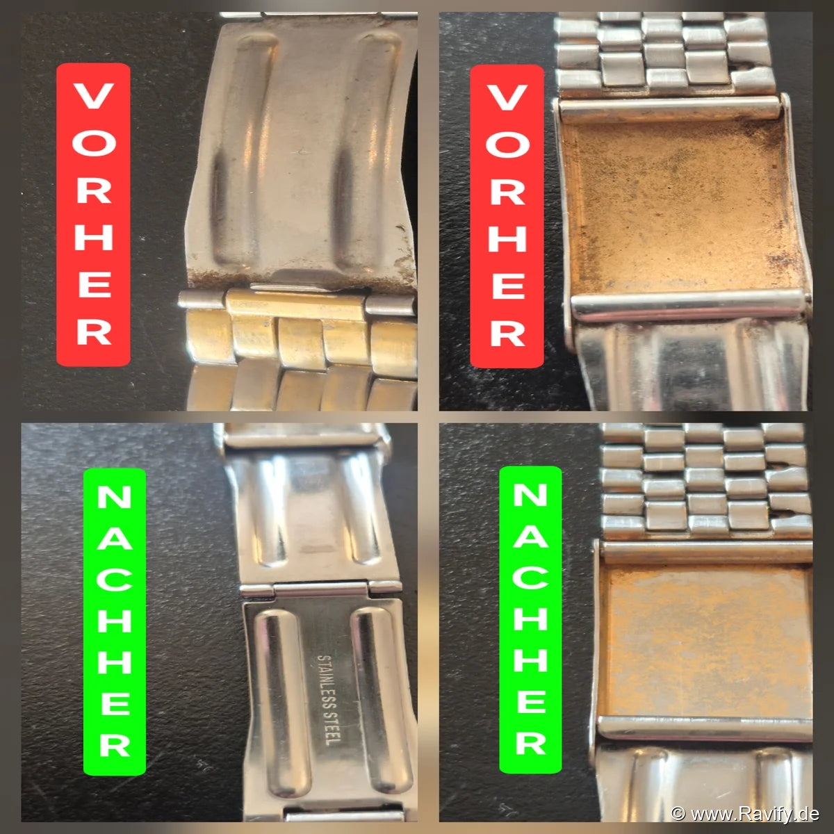Lorus rechteckige vintage Damenuhr Vorher Nachher Vergleich der fachgerechten Schließenreinigung