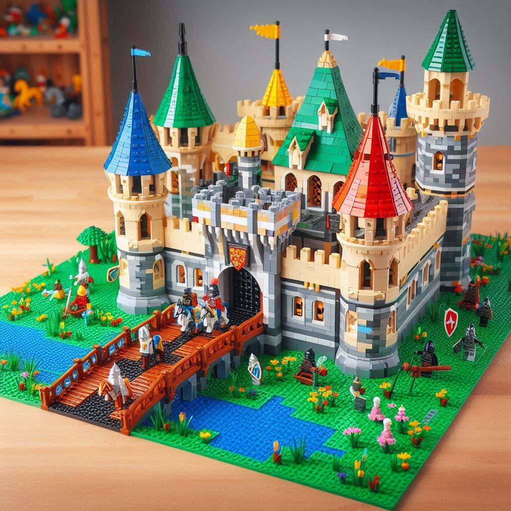 Lego Ritterburg mit Lego-Figuren.