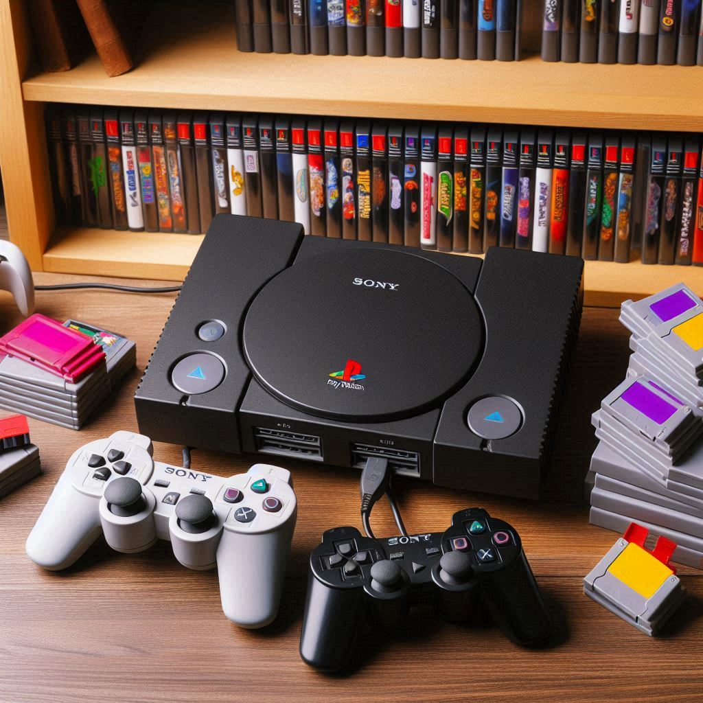 Sony PlayStation 1 Konsole mit Controller Vintage Grau und schwarz