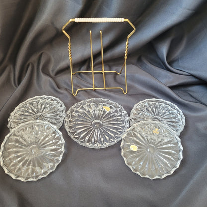 Bleikristall Untersetzer Set Vintage – 7-teilig mit goldfarbenem Metallgestell
