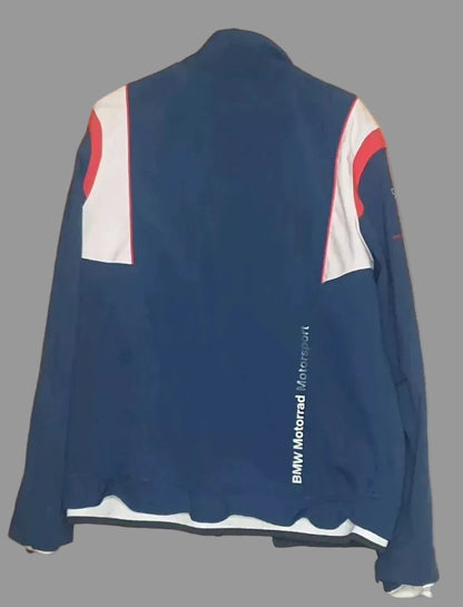 BMW Motorrad Motorsport Softshelljacke in Blau, Größe L, sportliches Design für Herren.