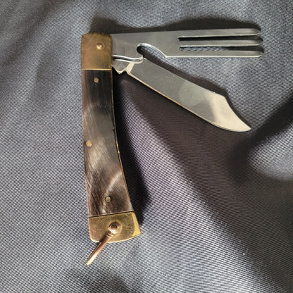 Rustikales Jagdmesser-Set (2-teilig) Ochsenkopf – Messer & Gabel in Holzbox