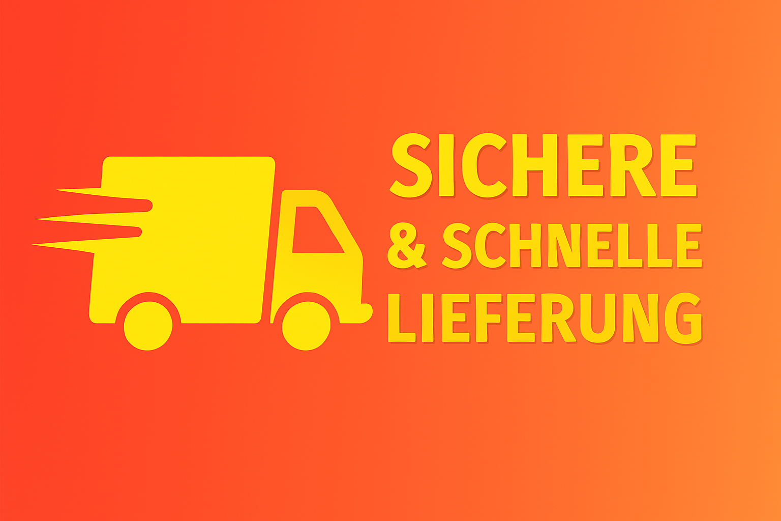Gelbes Lieferwagen-Symbol mit Bewegungslinien auf orangefarbenem Hintergrund – Darstellung für sichere und schnelle Lieferung im Retro- und Vintage-Onlineshop Ravify.