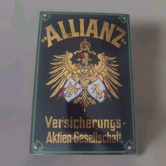 Altes - Vintage Emailschild Allianz Versicherungsaktiengesellschaft - Vintage Sammlerstück