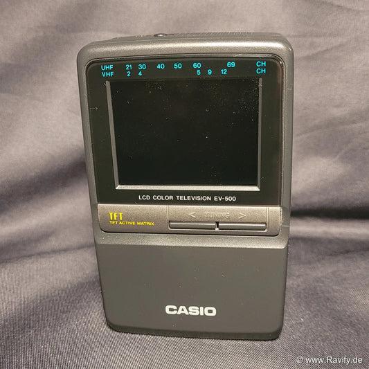 Casio EV-500N LCD Color Pocket Fernseher in Anthrazit/schwarz Vorderseite.