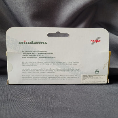 Militär-Miniaturmodell FlakPz Gepard 1 A2 von Herpa Minitanks in Originalverpackung. Rueckseite.