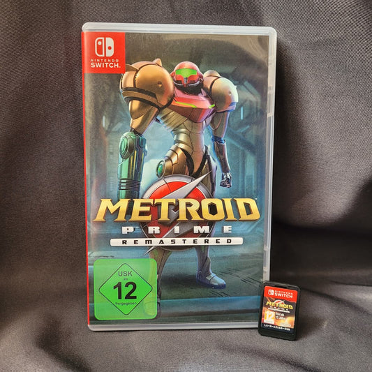 Das Nintendo Switch Spiel Metroid Prime Remastered mit Originalhülle und Spiele-Modul.