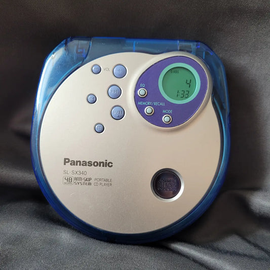 Blau-transparenter Panasonic SL-SX340 Discman mit 48 Sekunden Anti-Skip-System.