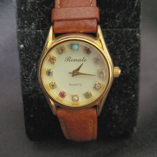 renato-quartz-damenuhr-gold-edelstein-indizes-artisan-leather-Video