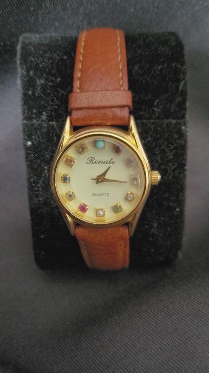renato-quartz-damenuhr-gold-edelstein-indizes-artisan-leather-Video