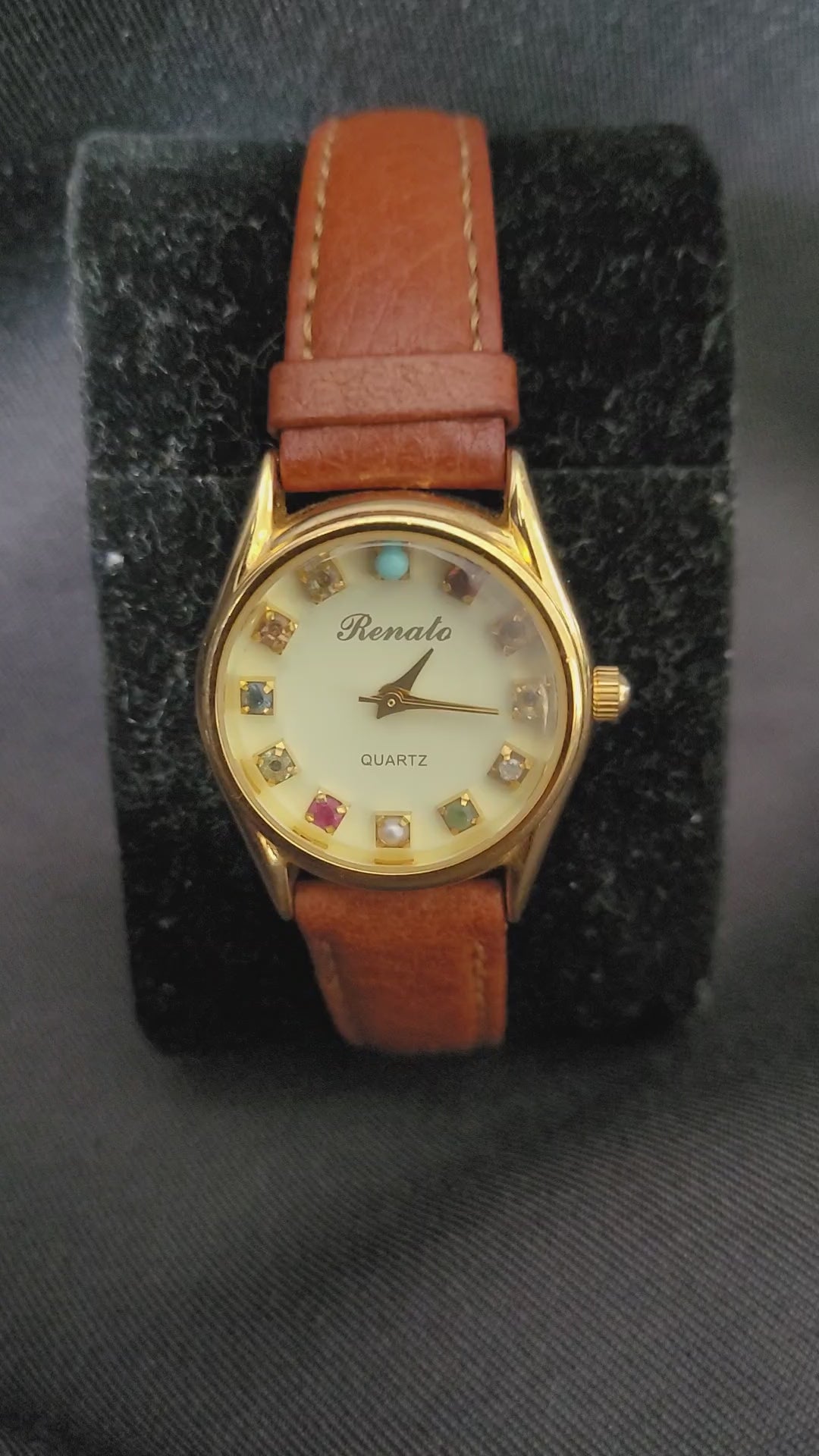 renato-quartz-damenuhr-gold-edelstein-indizes-artisan-leather-Video
