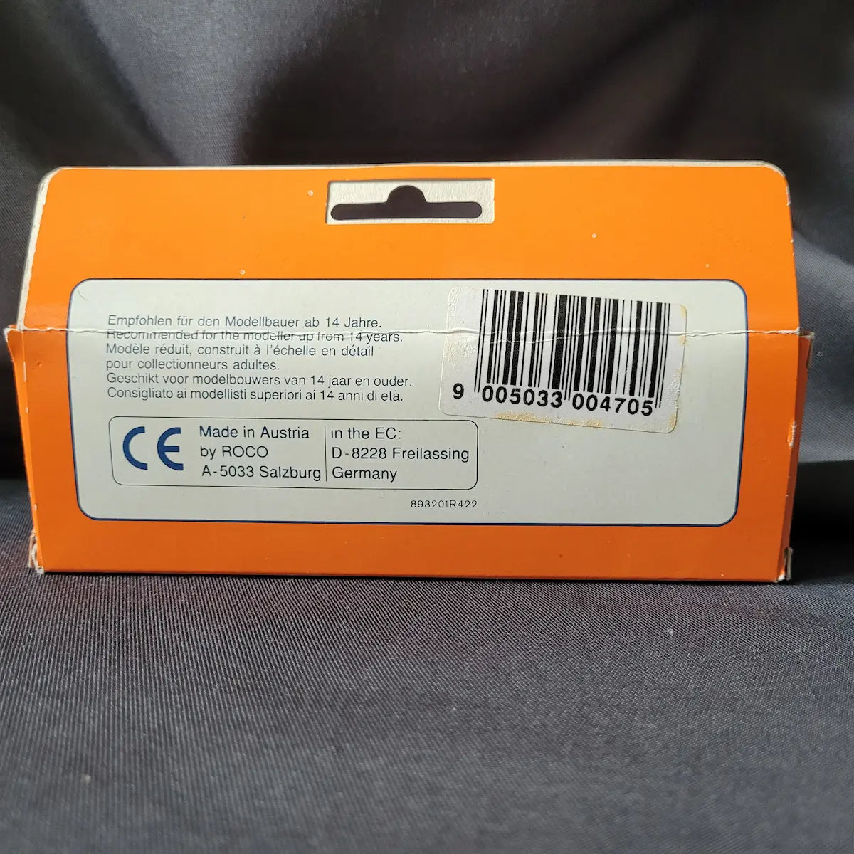 Vintage Miniaturmodell des MAN N 4510 LKW mit Plane von Roco Minitanks in Originalverpackung. Rueckseite.