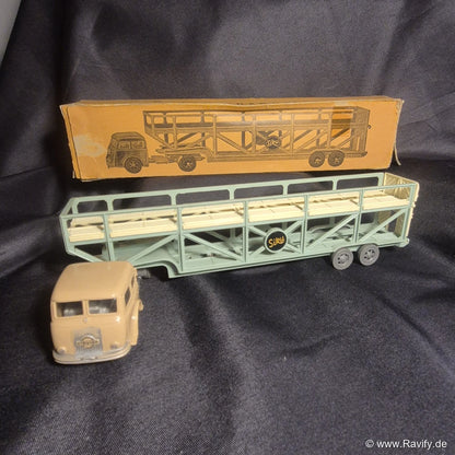 Siku V-Serie V100 Autotransporter Sattelzug in Beige und Hellgrün mit Originalschachtel (OVP)