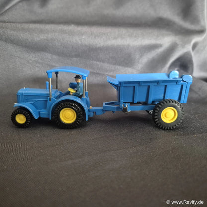 Siku V-Serie V165 Hanomag Baustellenschlepper mit Rückwärtskipper Seitenansicht in Blau mit gelben Felgen