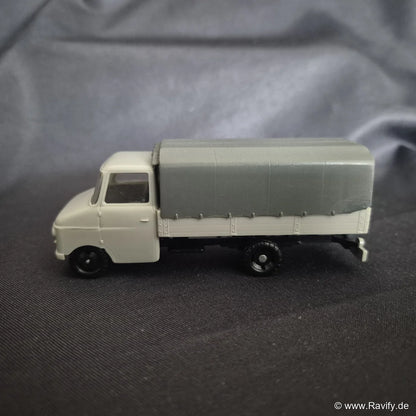 Siku V-Serie V168 Opel Blitz 1960 Seitenansicht links in Grau mit Pritsche und Planenaufbau