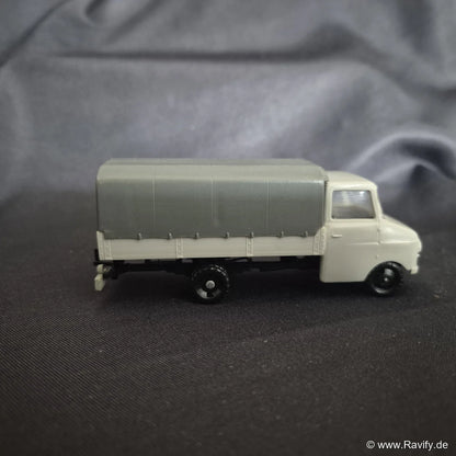 Siku V-Serie V168 Opel Blitz 1960 Seitenansicht rechts in Grau mit Pritsche und Planenaufbau