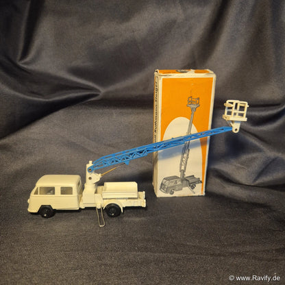 Siku V-Serie V184 Tempo-Matador Doppelkabine in Creme-Weiß mit blauem Ruthmann-Steiger Hubarm und Originalschachtel (OVP)