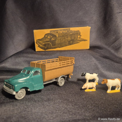 Siku V-Serie V65 Viehwagen in Grün mit Ladeaufbau, Tierfiguren und Originalschachtel (OVP)