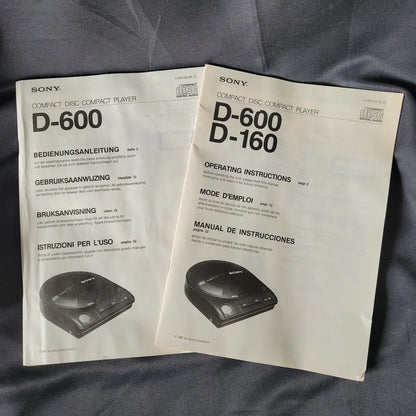 Vintage Sony Discman D-600A Set - Bedienungsanleitungen.