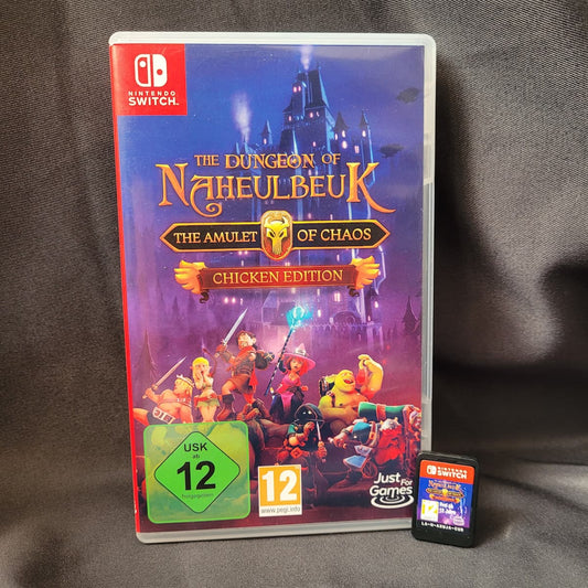 Das Nintendo Switch Spiel The Dungeon of Naheulbeuk: The Amulet of Chaos in der Chicken Edition mit Originalhülle und Spiele-Modul.