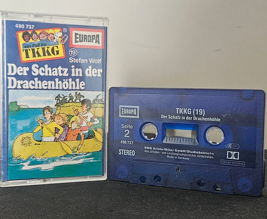 KKG Folge 19: Der Schatz in der Drachenhöhle, EUROPA Hörspielkassette, blaues Gehäuse, Vintage Sammlerstück.